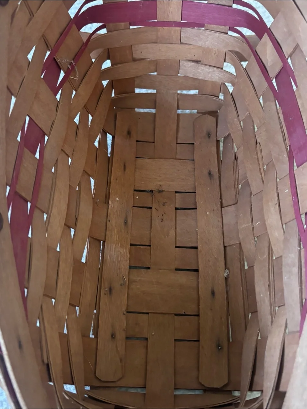 Longaberger 1991 Natural Wood Basket with Raspberry Accent